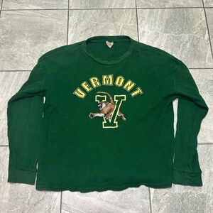 Vintage 90s University Of Vermont Catamounts Waffle Knit Thermal Shirt Green L
